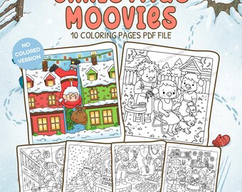 Películas navideñas - Descarga digital de 10 páginas - Películas clásicas icónicas reinventadas con adorables personajes animales