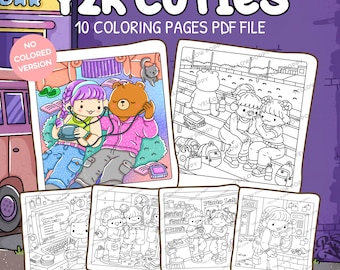 Páginas para colorear de bellezas del año 2000: descarga digital, libro para colorear de animales retro de los años 2000, imprimible con temática de cultura pop nostálgica para adultos y adolescentes.