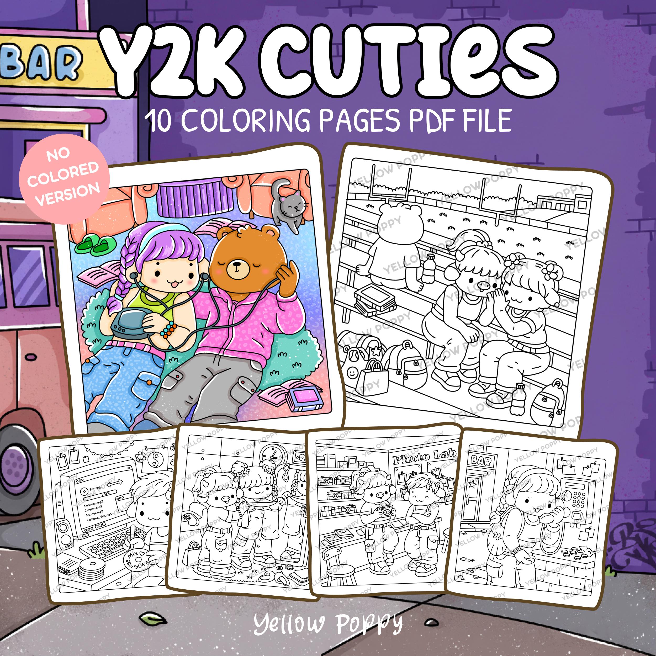 Y2K Cuties Coloring Pages Digital Download, Retro 2000s Animal Coloring ...