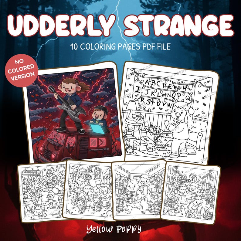 Udderly Strange Coloring Pages | Spooky Cow Coloring Book | Cute Supernatural TV-Inspired Scenes | Printable Digital Download image 1
