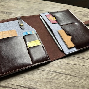 Custom Leather Portfolio Organizer Personalized A4 B5 iPad Tablet Sleeve Felt Folder Case