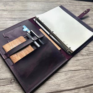Personalized Purple Leather Portfolio Binder Organizer Folder Case