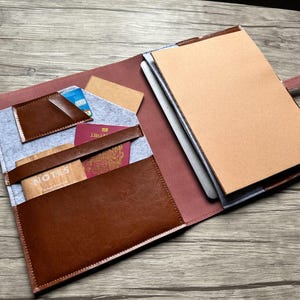 Custom Leather Portfolio Organizer Personalized A4 Tablet Sleeve Felt Folder Case