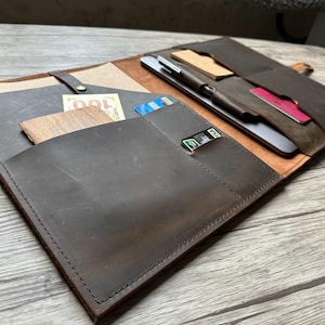 Personalized Leather Folder Case A4 Tablet Sleeve Organizer Portfolio