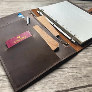Engraved Vintage Leather Portfolio Binder Organizer Folder Case