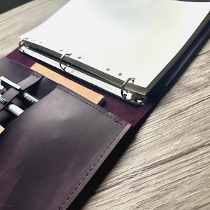 Engraved Purple Leather Portfolio Binder Organizer Folder Case