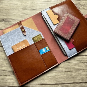 Leather Portfolio Case Personalized A4 Tablet Sleeve Felt Folder Organizer