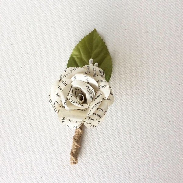 1 Book Boutonniere, Paper Boutonniere, Book Boutineer, Customize Your Own Boutonniere