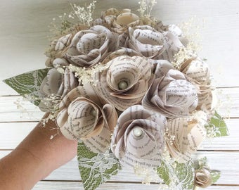 Harry Potter Bouquet, Book Page Bouquet, Book Page Boutonniere, Book Bouquet, Book Flowers, Paper Roses (ITEM: TPG55C)
