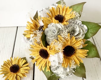 Sunflower Bouquet, Book Bouquet, Sunflower Wedding Bouquet, Bridal Bouquet