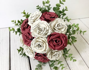 Book Bouquet, Paper Bouquet, Custom Book Bouquet, Wedding Bouquet Burgundy, Book Flowers, Paper Roses, Eternity Blossom