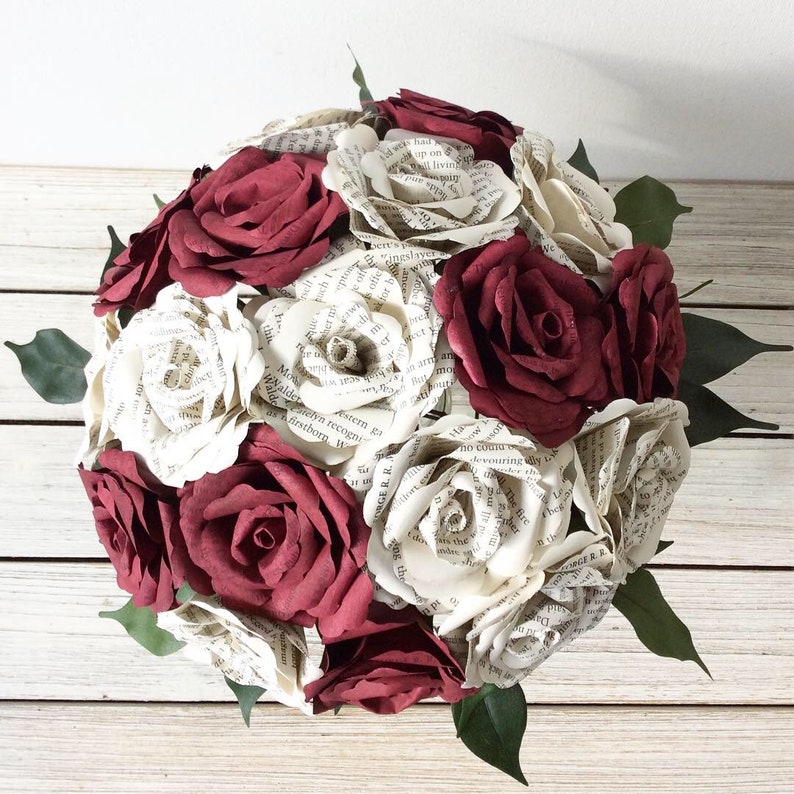 Book Bouquet, Paper Bouquet, Custom Book Bouquet, Wedding Bouquet Burgundy, Book Flowers, Paper Roses, Eternity Blossom image 6