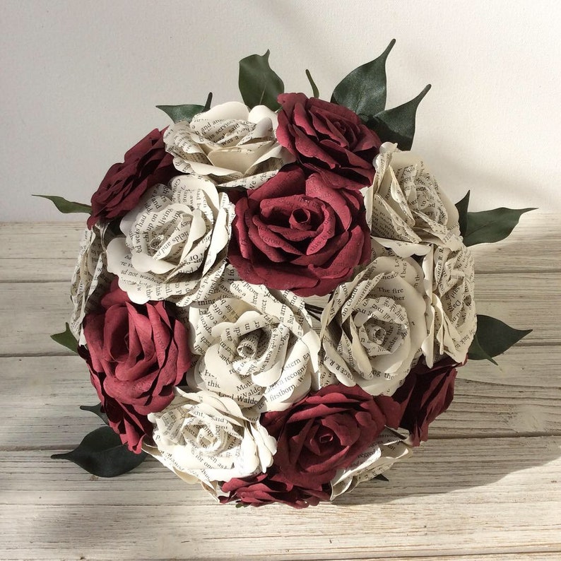 Book Bouquet, Paper Bouquet, Custom Book Bouquet, Wedding Bouquet Burgundy, Book Flowers, Paper Roses, Eternity Blossom image 2