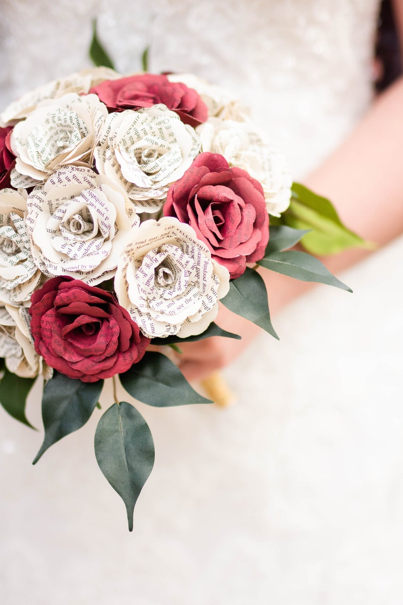 Book Bouquet, Paper Bouquet, Custom Book Bouquet, Wedding Bouquet Burgundy, Book Flowers, Paper Roses, Eternity Blossom image 5