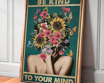 Be Kind To Your Mind Poster, Healing Art Canvas Poster—Unique Home Decor and Gift Wall Decorations, Frameless