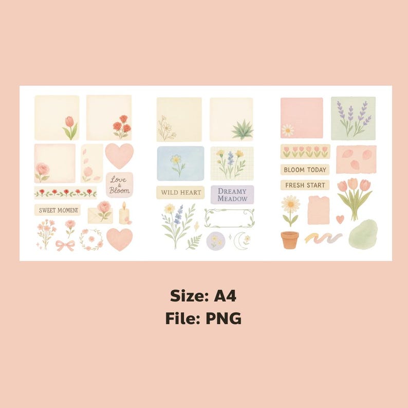 Digital Stickers Pastel Watercolor Flower Sticky Notes Washi Tape PNG ...