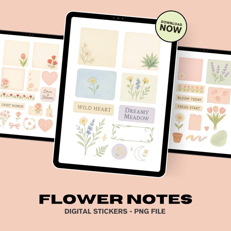 Digital Stickers Pastel Watercolor Flower Sticky Notes Washi Tape PNG ...