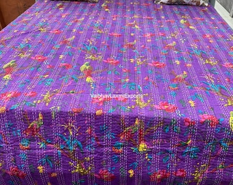 Indisk Kantha-pläd, indiska Kantha-täcken i bomull, Kantha-överkast, 100 % bomull, handblockerad Kantha-täcke, Gudari-bomull