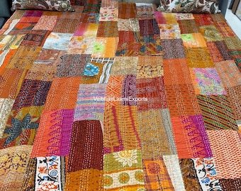 Seidenpatchwork Kantha Quilt Decke Tagesdecke Patch Kantha Überwurf Kantha Rallies Sari Quilt