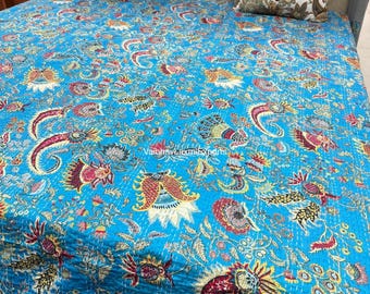 Edredón Kantha indio, edredón bohemio, manta decorativa, edredón hecho a mano, colcha Kantha, edredones de algodón, manta de cama, edredón King