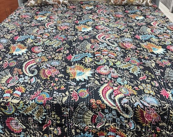 Handmade Floral Kantha Quilt Indian Kantha Quilt Kantha Bedcover Cotton Blanket Gudari