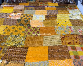 Colcha Kantha Boho de Seda Patchwork Feita à Mão, Estilo Vintage, Tamanho King, para Cama, Manta, Colcha à Venda