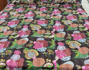 Indian Kantha Quilt Handmade Kantha Bedcover Bedding Kantha Bedspread Throw Cotton Blanket Gudari Kantha Hand Stitched Sofa Quilts