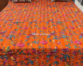 Handmade Kantha Quilt King Size Kantha Throw Indian Kantha Blanket Bohemian Cotton Kantha Bedspread Decorative Throw