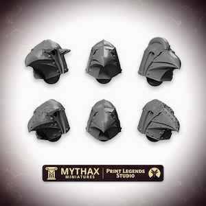 Crow Beak Helmet Heads x6 - 32mm Resin Kitbash Bits - Grimdark Trench Proxy - Set #012