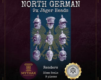 Grimdark Trench Proxy - 9x Jäger Helmet Heads - North German - 32mm Resin Bits - (Arcamundi)