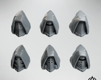 Grimdark Trench Proxy - Templar Hooded Helmet Heads - 32mm Resin - (Arcamundi)