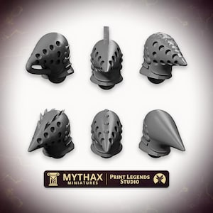 Hounskull Bascinet Heads x6 - 32mm Resin Kitbash Bits - Grimdark Trench Proxy - Set #009