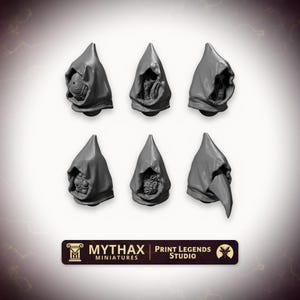 Pointed Hood Horror Heads x6 - 32mm Resin Kitbash Bits - Grimdark Trench Proxy - Set #007