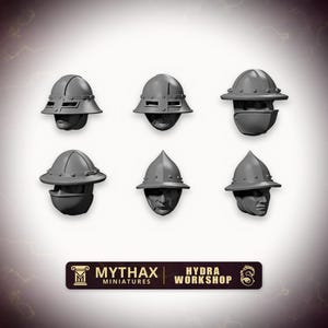 Kettle Hat-hjälmhuvuden x6 - 32 mm harts Kitbash-bitar - Grimdark Trench Proxy - Set #133