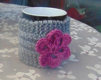 Grey Hand knitted Mug Cosy -Cup Cozy-Coffee Sleeve