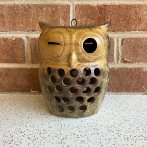 Vintage Ceramic Owl Light Lampion z Mrugającym Okiem, Siedząca Sowa, Pomysł Na Prezent W Kształcie Sowy