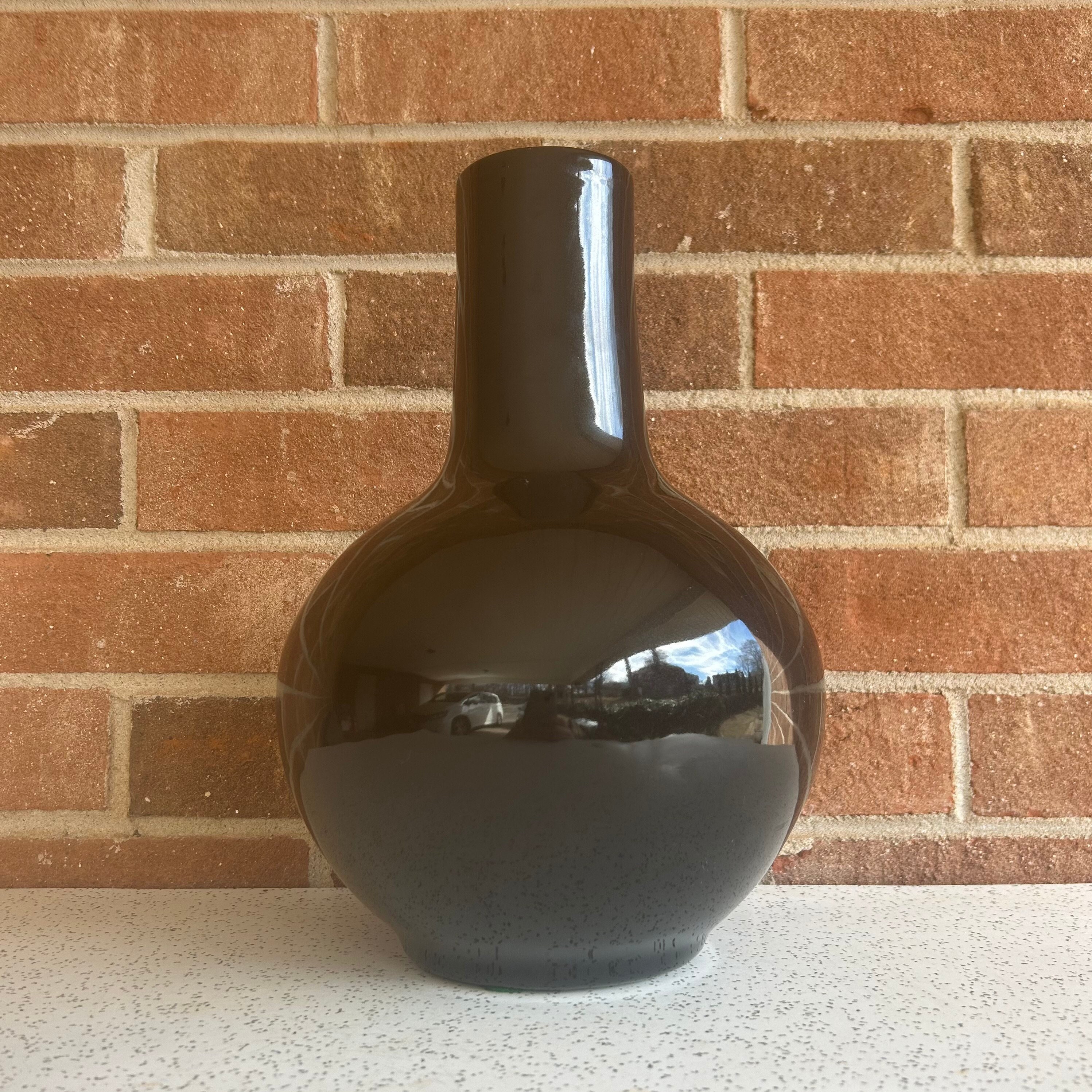 Retro 80s 90s Jenkins Ceramics High Gloss Large Black Vase, California