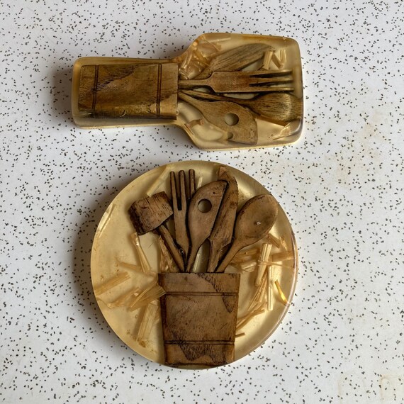 Vintage Lucite Acrylic Spoon Rest & Small Trivet Pair Etsy