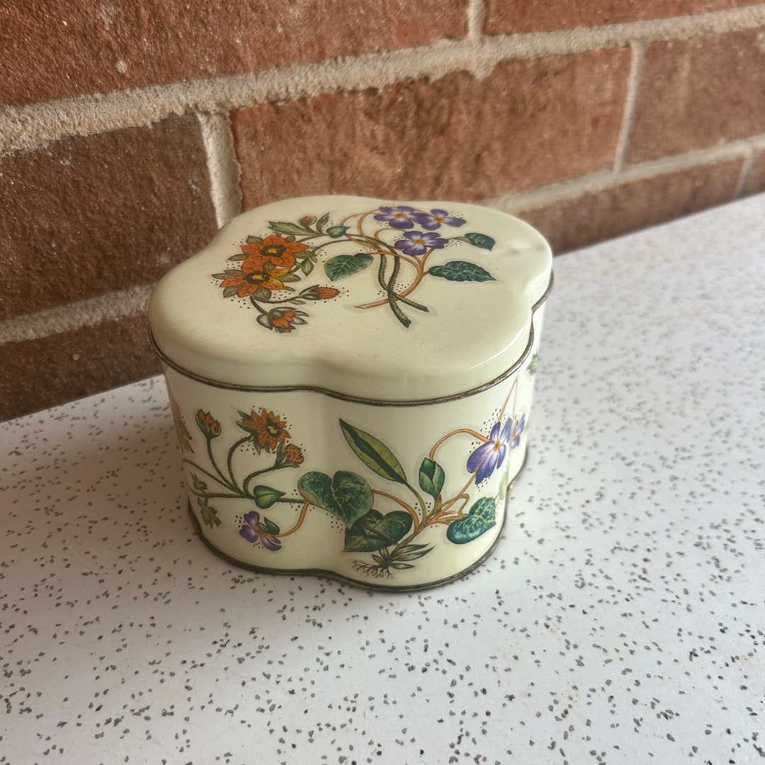 Vintage Daher Floral Tea Tin Orange Purple Flowers Small Decorative Tin