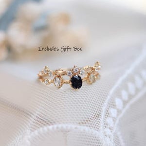 Galaxy Stacking Ring Set, Blue Sandstone, White Topaz, Sterling Silver, Celestial Jewelry