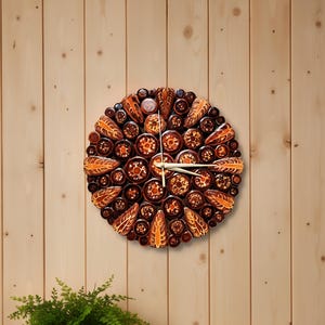 Handmade Pinecone Resin Wall Clock, 12 Inch Natural Wood Decor, Rustic Mediterranean Forest Art