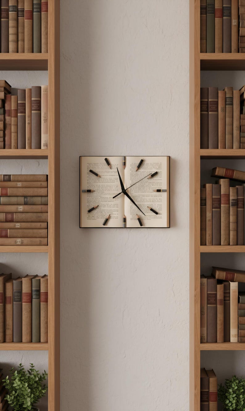 Book Clock With Pencils, Library Decor, Student Gift - Etsy
