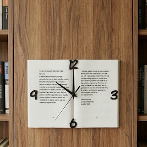 Personalized Book Clock – Custom Message Literary Decor (Black or Silver)