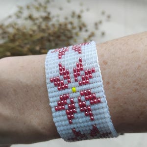 Latvian Auseklis Symbol Beaded Bracelet, Wide Morning Star Folk Pattern Loom Bracelet, Traditional Baltic Pagan Symbol Jewelry, Gift in Box.