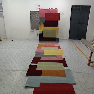 Runner Rugs: Rainbow Color Hand Tufted Modern Geometric Rug