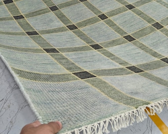 Oushak Teppich 23x30: Grüner Oushak Wollteppich Handgeknüpfter Teppich 20x30