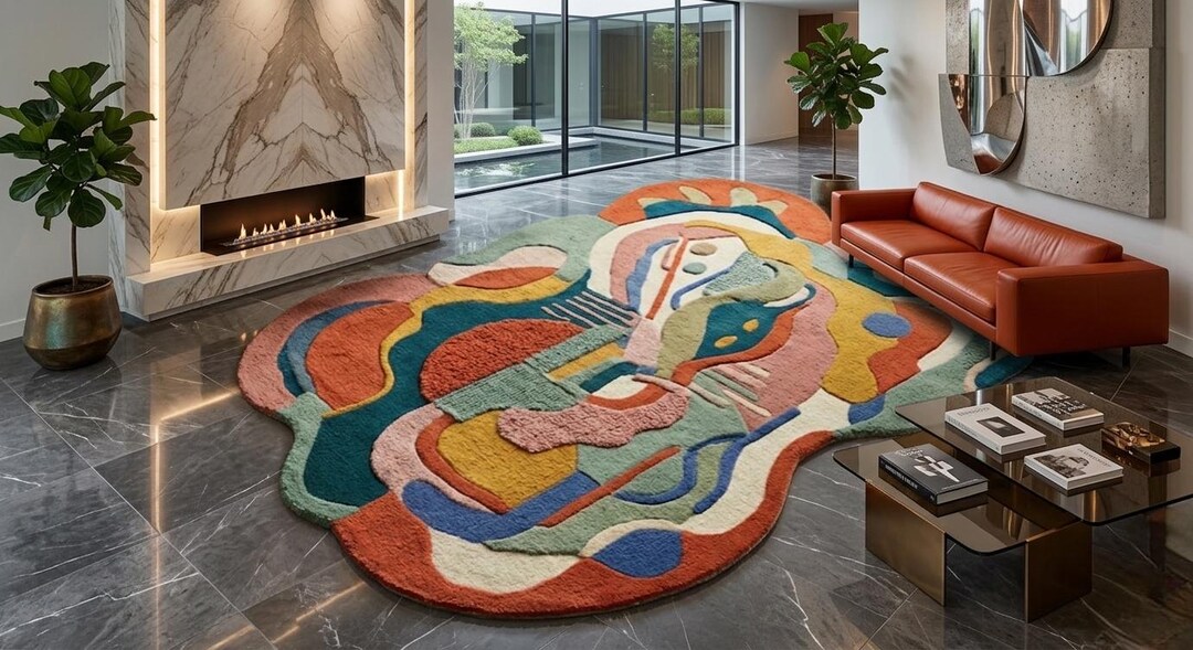 Plastic Abstract Rug Hand Tufted Abstract Irregular Rug – Organic Art Carpet for Living Room ...