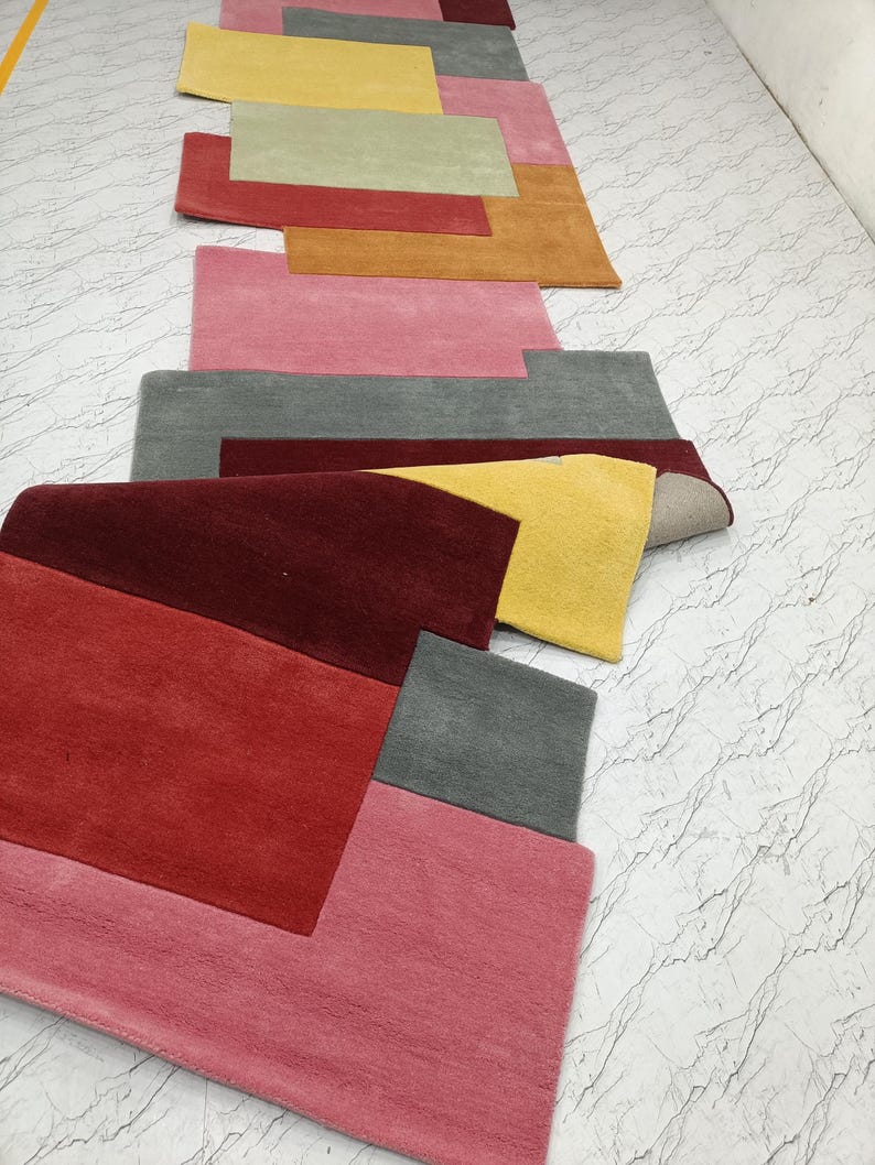 Runner Rugs: Rainbow Color Hand Tufted Modern Geometric Rug
