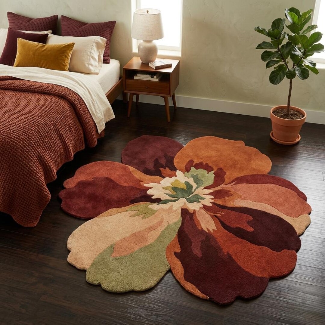 Hand Tufted Wool Flower Rug | Modern Abstract Floral Carpet - Etsy