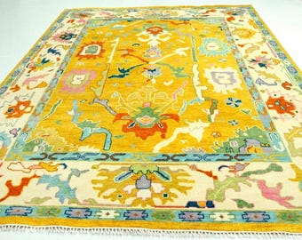 Vintage Rug, Turkish Rug, 7x10 Large Rugs, Oushak Rug, Rugs For